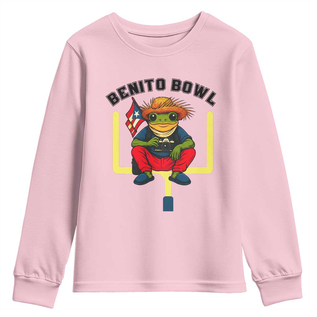 Benito Bowl Coquí Frog Football Youth Sweatshirt Funny Puerto Rico Flag Game Day Music Fans