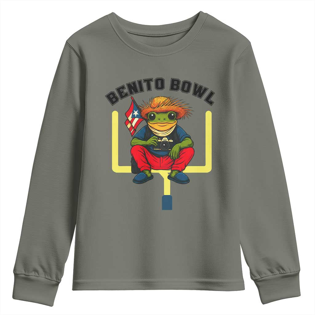 Benito Bowl Coquí Frog Football Youth Sweatshirt Funny Puerto Rico Flag Game Day Music Fans