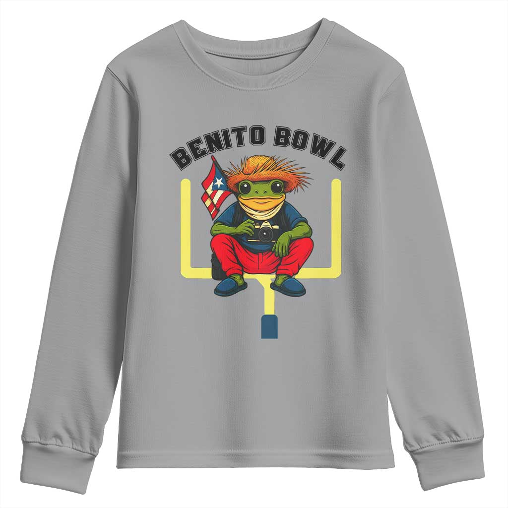 Benito Bowl Coquí Frog Football Youth Sweatshirt Funny Puerto Rico Flag Game Day Music Fans