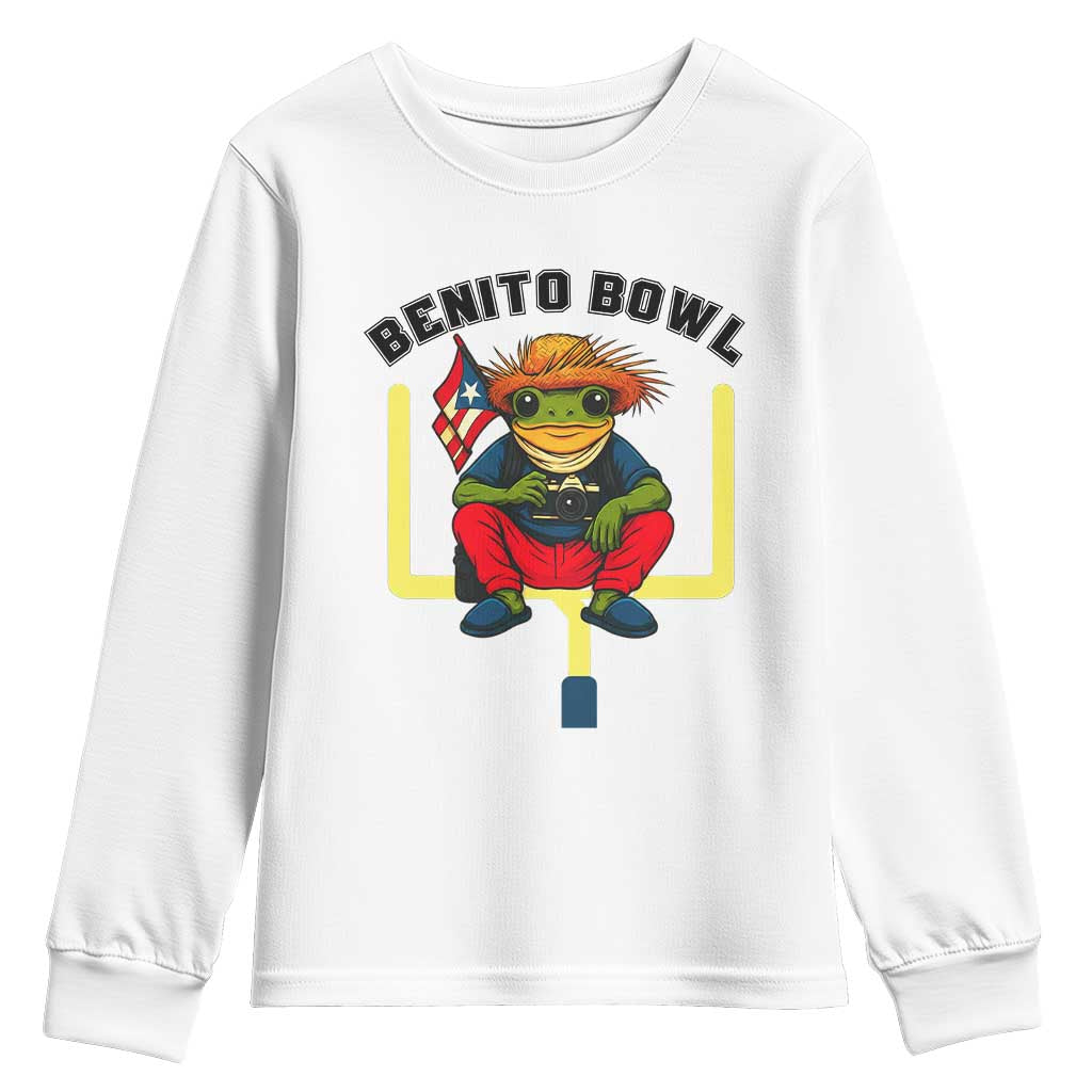 Benito Bowl Coquí Frog Football Youth Sweatshirt Funny Puerto Rico Flag Game Day Music Fans