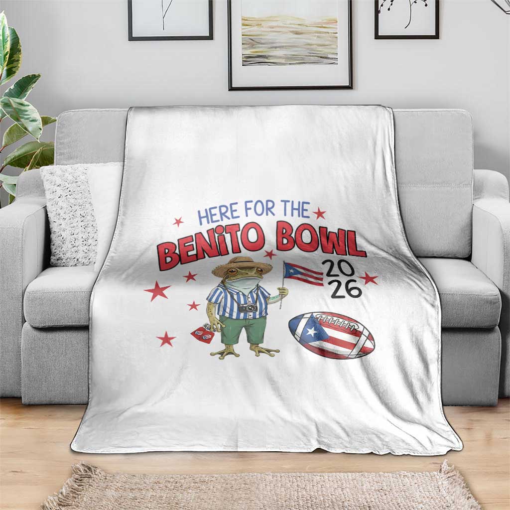 Here for the Benito Bowl 2026 Coquí Frog Throw Blanket Puerto Rican Funny Football Music Fans