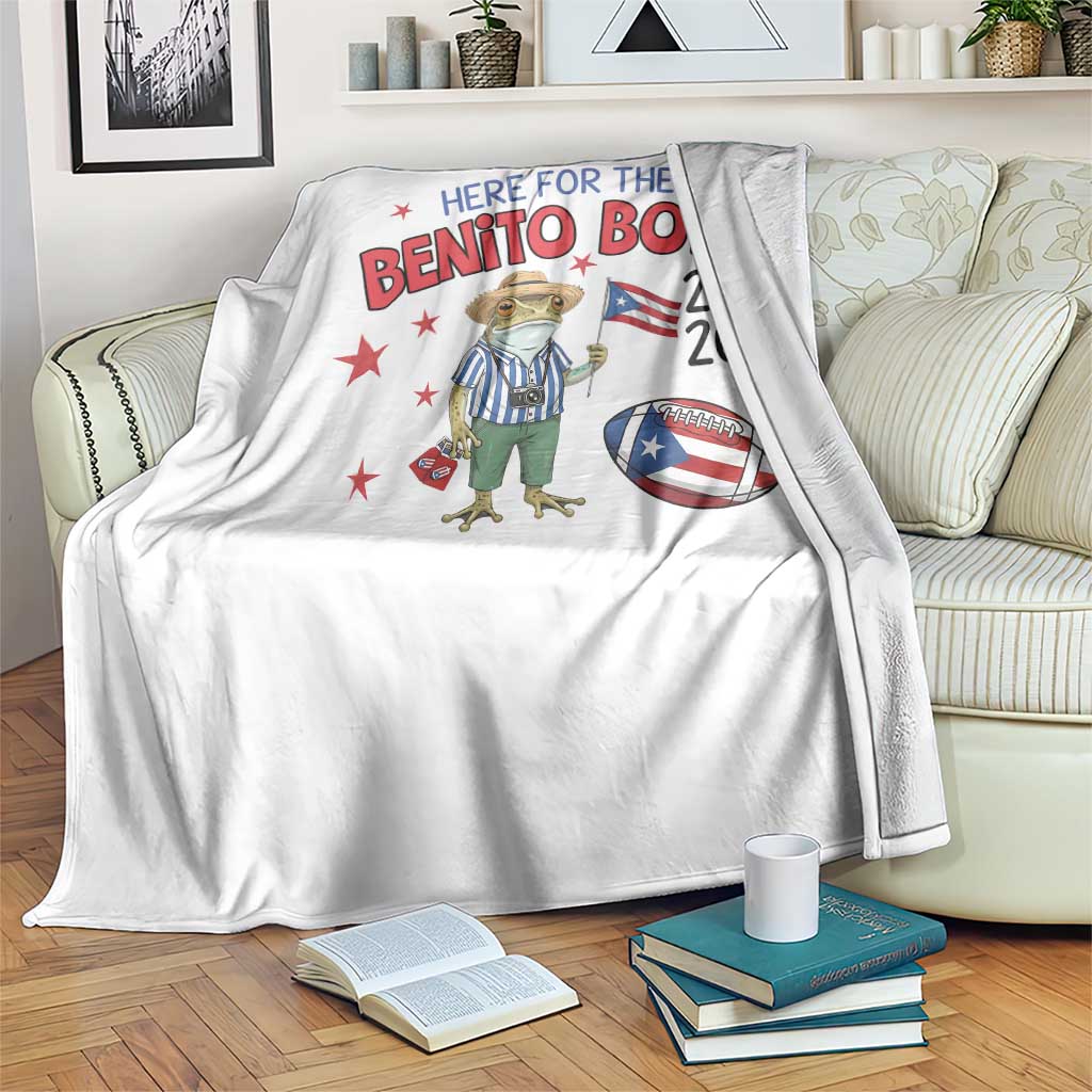 Here for the Benito Bowl 2026 Coquí Frog Throw Blanket Puerto Rican Funny Football Music Fans