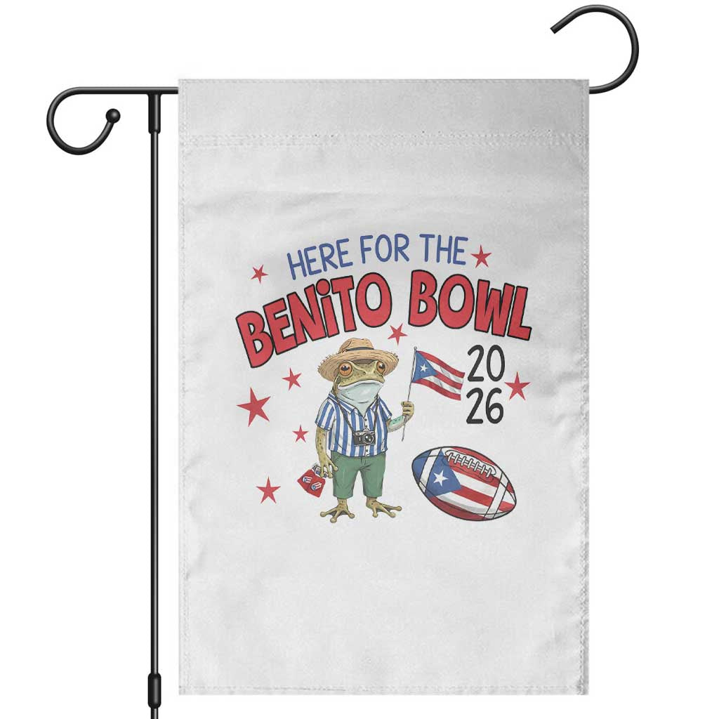 Here for the Benito Bowl 2026 Coquí Frog Garden Flag Puerto Rican Funny Football Music Fans