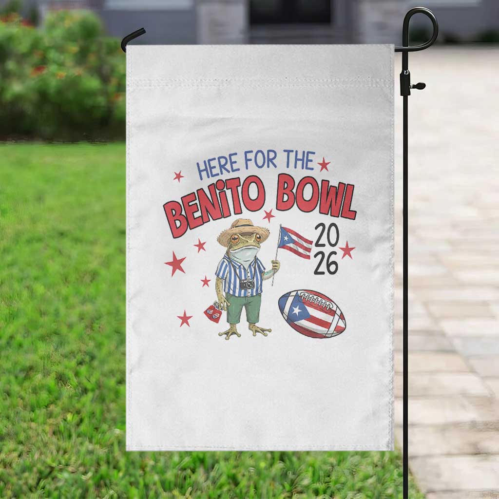 Here for the Benito Bowl 2026 Coquí Frog Garden Flag Puerto Rican Funny Football Music Fans