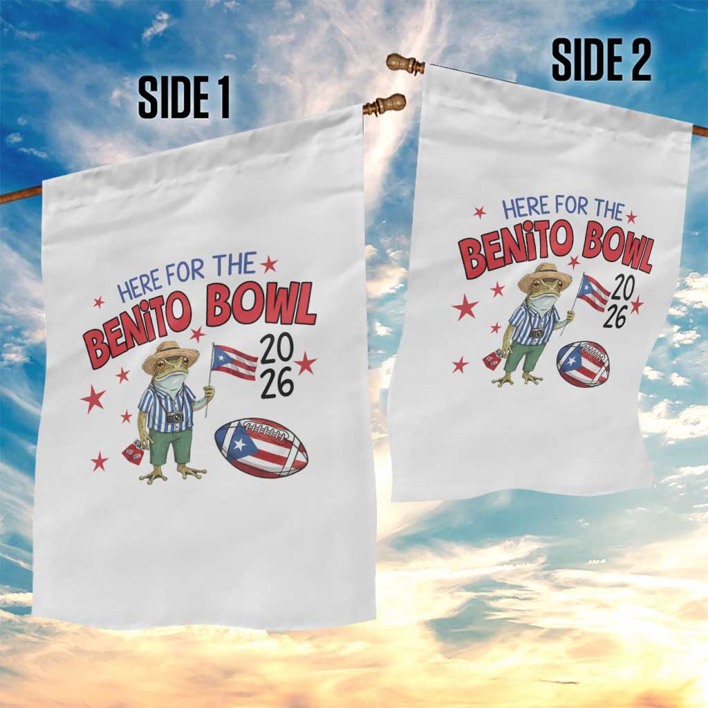 Here for the Benito Bowl 2026 Coquí Frog Garden Flag Puerto Rican Funny Football Music Fans