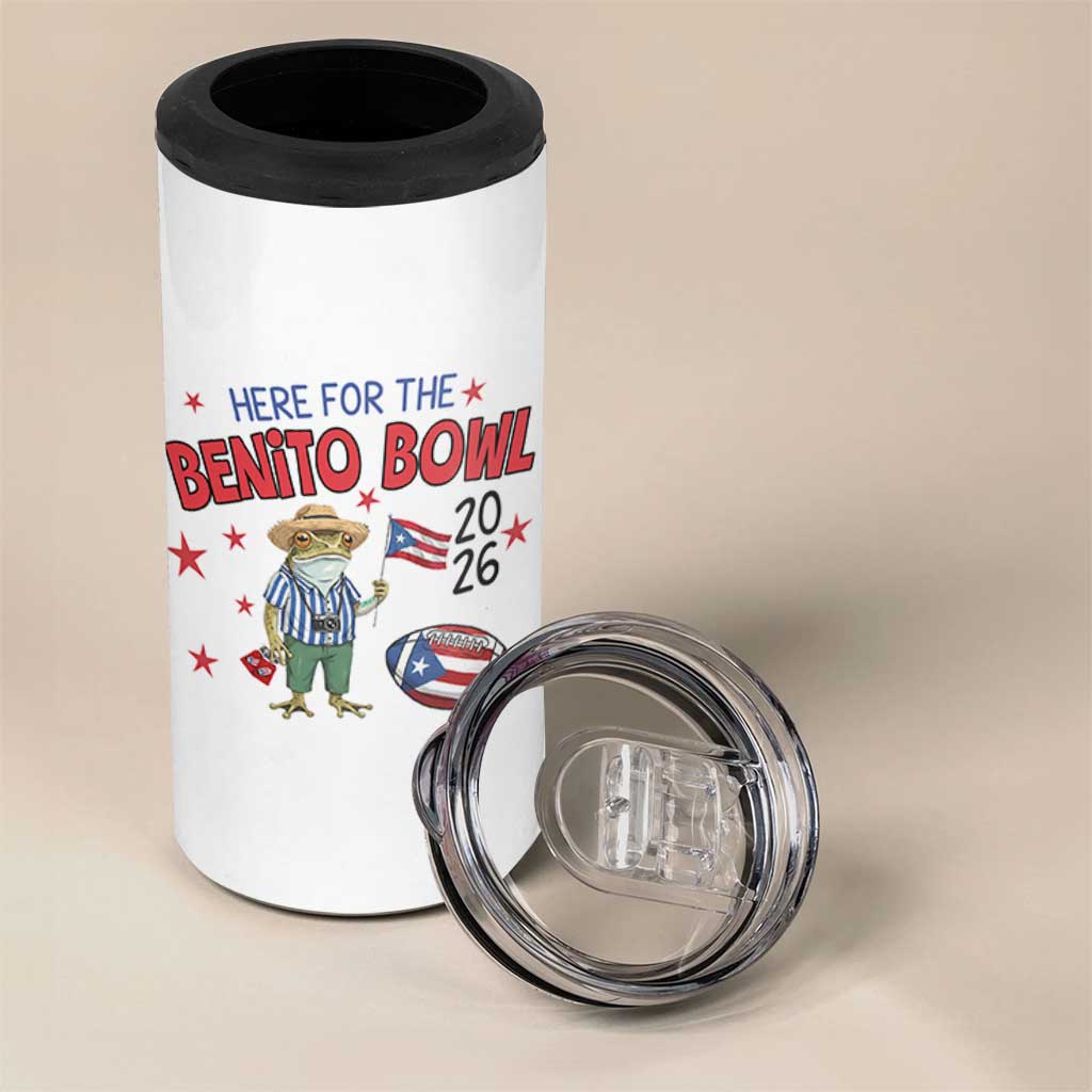 Here for the Benito Bowl 2026 Coquí Frog 4 in 1 Can Cooler Tumbler Puerto Rican Funny Football Music Fans