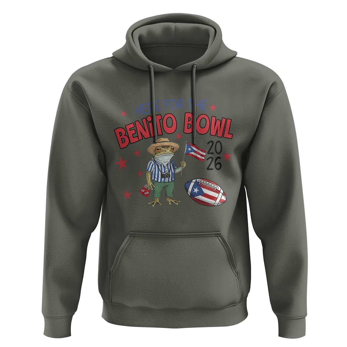 Here for the Benito Bowl 2026 Coquí Frog Hoodie Puerto Rican Funny Football Music Fans