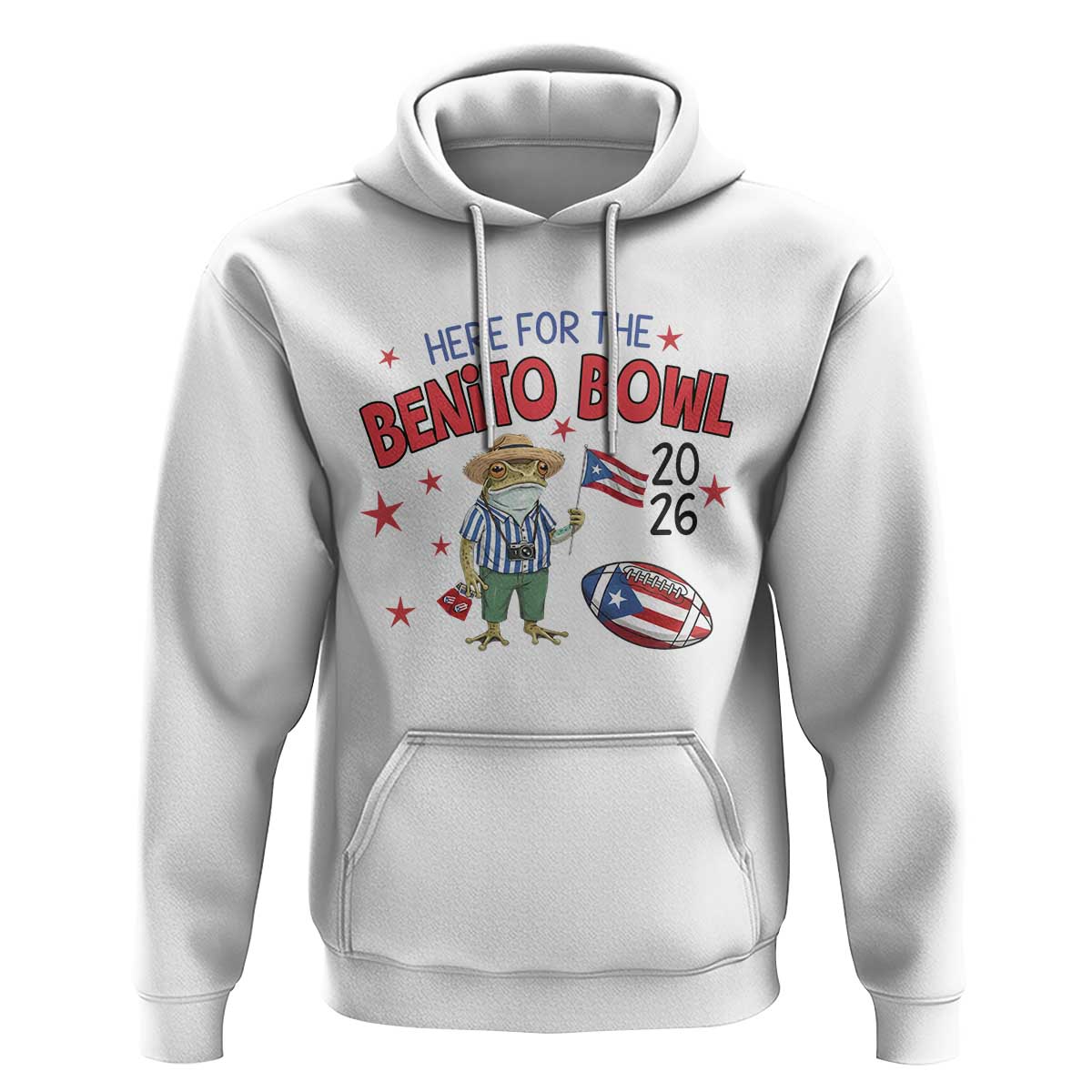 Here for the Benito Bowl 2026 Coquí Frog Hoodie Puerto Rican Funny Football Music Fans