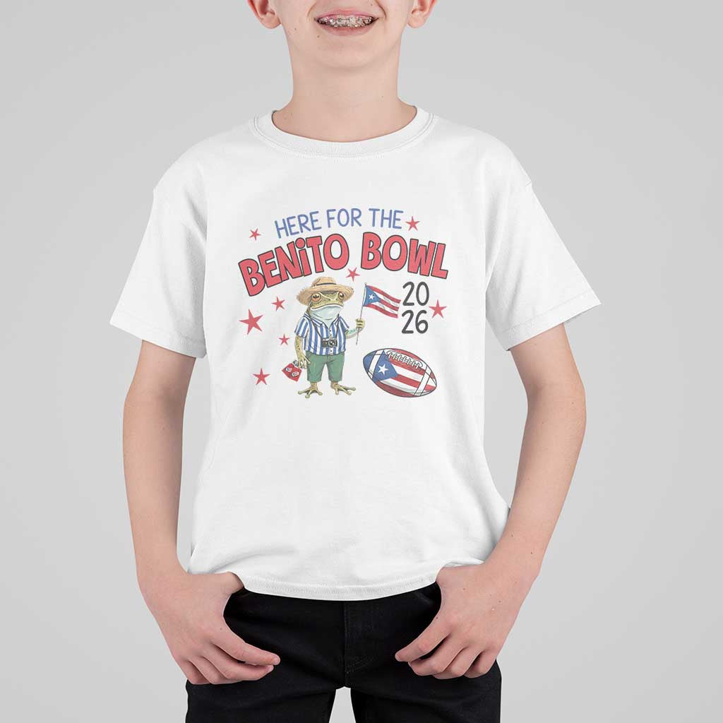 Here for the Benito Bowl 2026 Coquí Frog T Shirt For Kid Puerto Rican Funny Football Music Fans