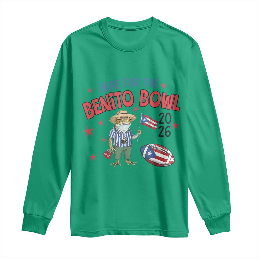 Here for the Benito Bowl 2026 Coquí Frog Long Sleeve Shirt Puerto Rican Funny Football Music Fans