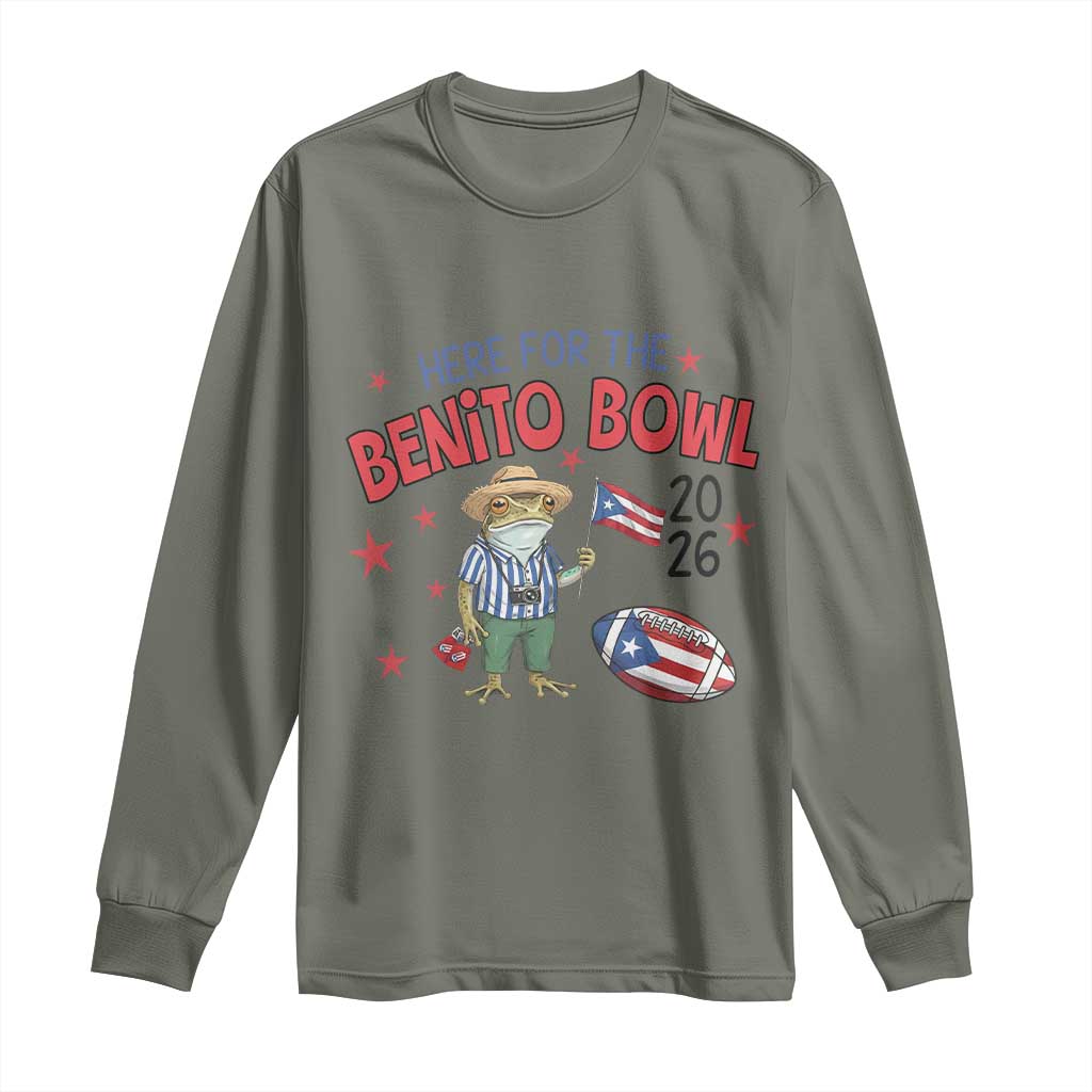 Here for the Benito Bowl 2026 Coquí Frog Long Sleeve Shirt Puerto Rican Funny Football Music Fans