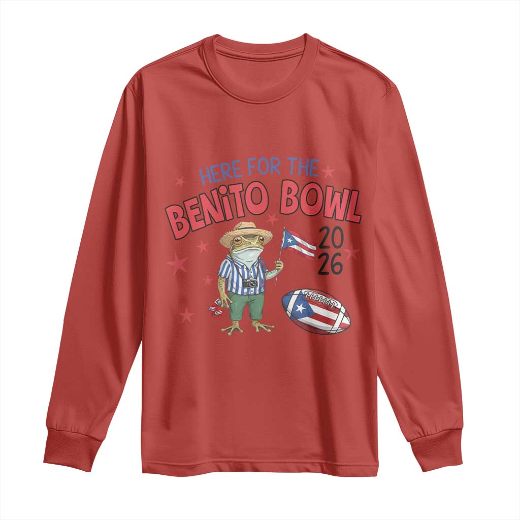 Here for the Benito Bowl 2026 Coquí Frog Long Sleeve Shirt Puerto Rican Funny Football Music Fans
