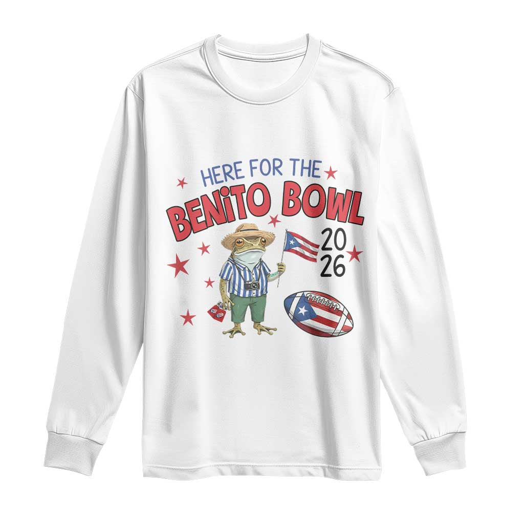 Here for the Benito Bowl 2026 Coquí Frog Long Sleeve Shirt Puerto Rican Funny Football Music Fans