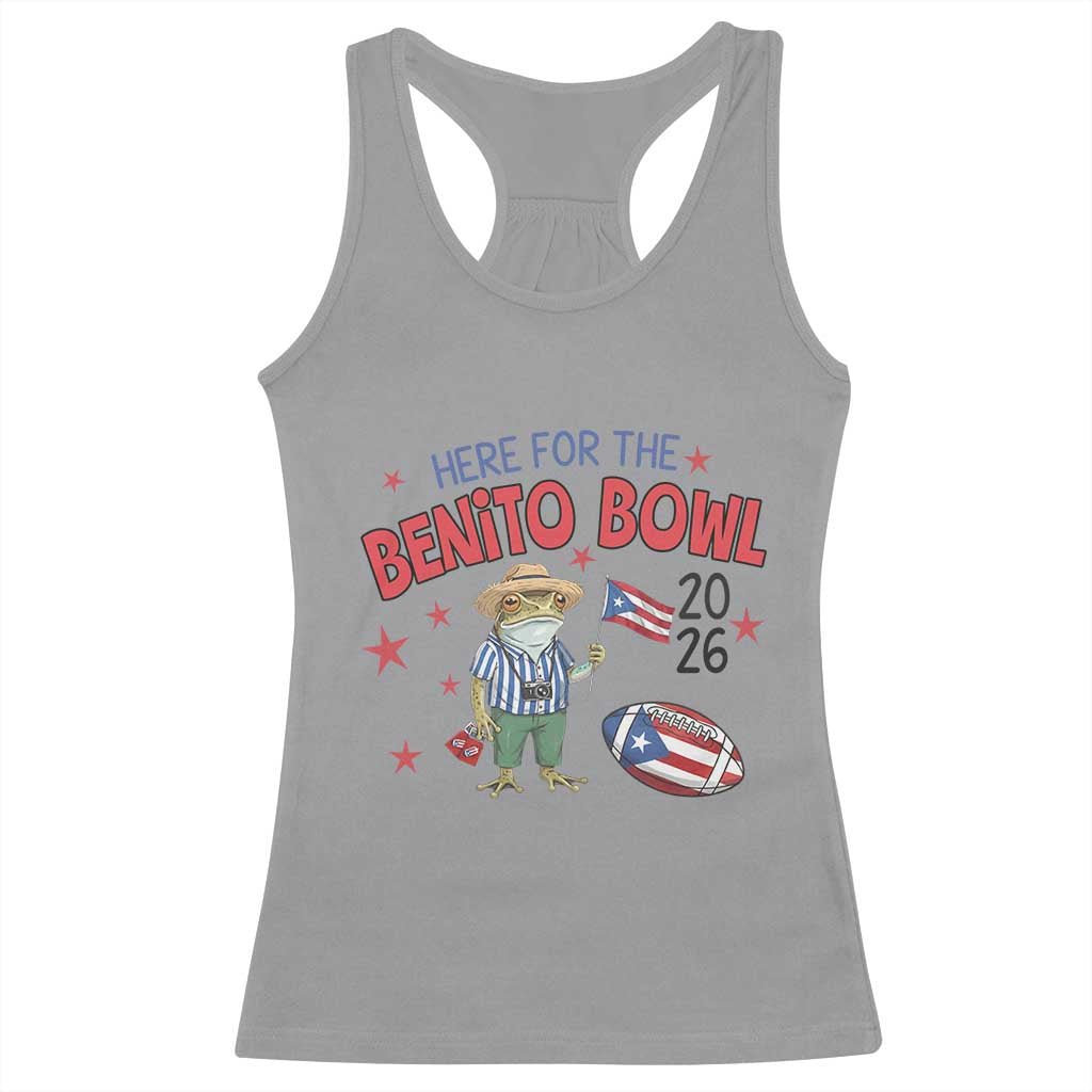 Here for the Benito Bowl 2026 Coquí Frog Racerback Tank Top Puerto Rican Funny Football Music Fans