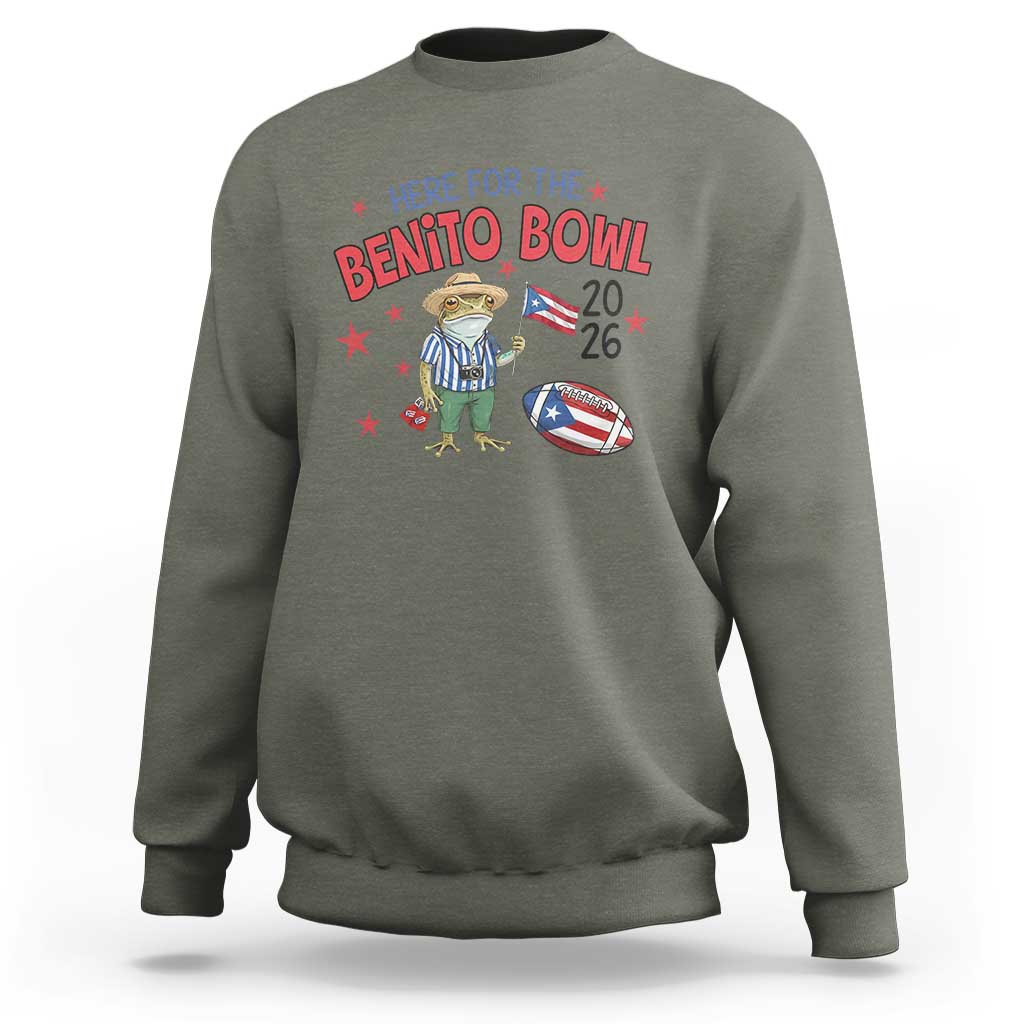 Here for the Benito Bowl 2026 Coquí Frog Sweatshirt Puerto Rican Funny Football Music Fans