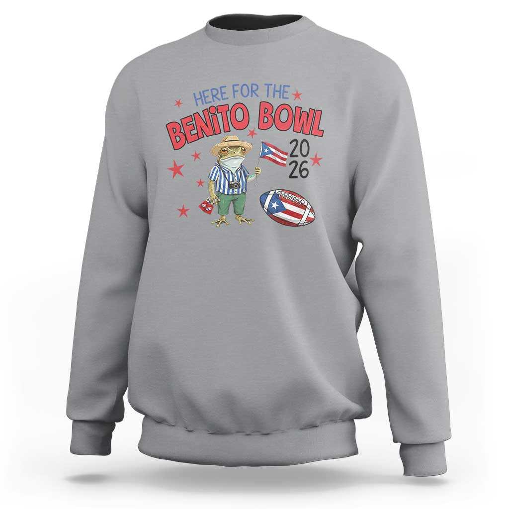 Here for the Benito Bowl 2026 Coquí Frog Sweatshirt Puerto Rican Funny Football Music Fans