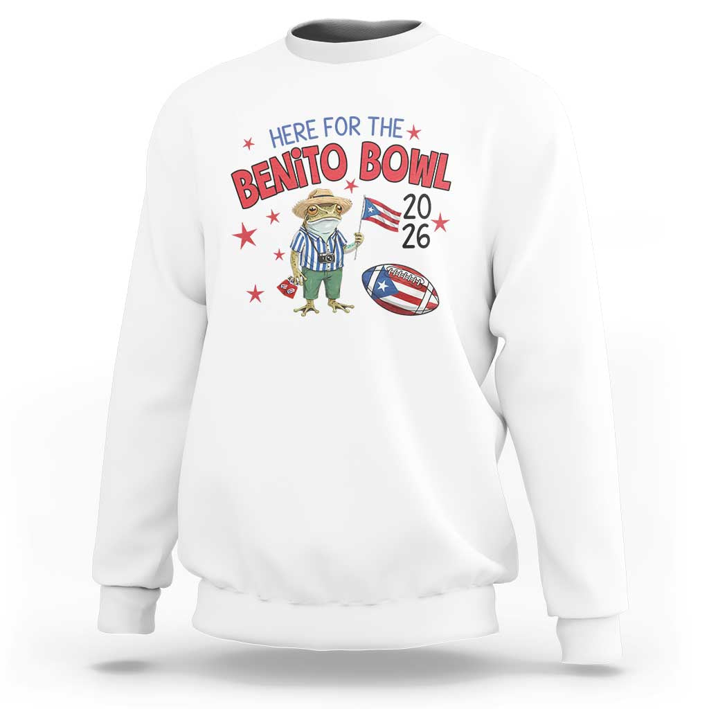Here for the Benito Bowl 2026 Coquí Frog Sweatshirt Puerto Rican Funny Football Music Fans