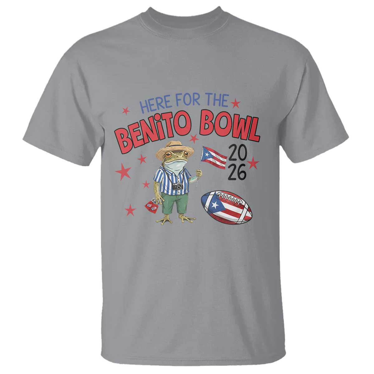 Here for the Benito Bowl 2026 Coquí Frog T Shirt Puerto Rican Funny Football Music Fans