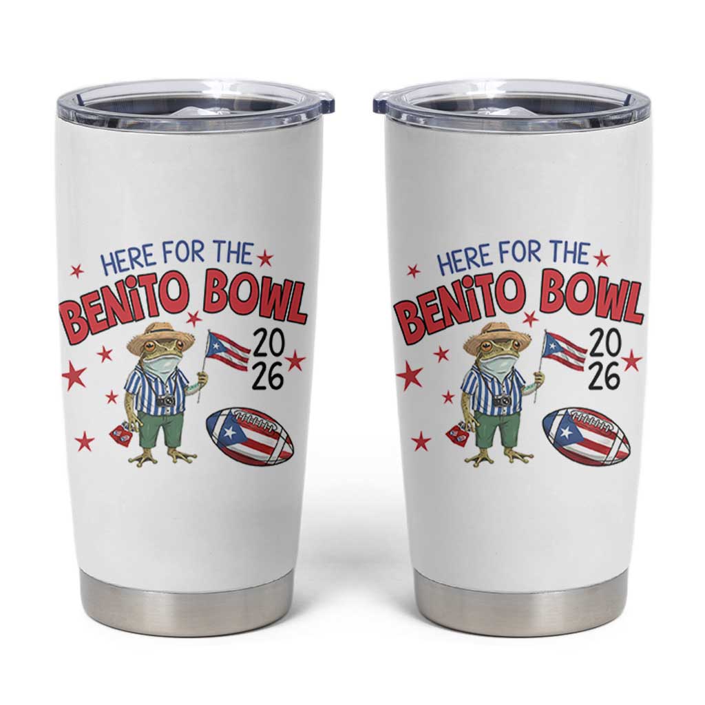 Here for the Benito Bowl 2026 Coquí Frog Tumbler Cup Puerto Rican Funny Football Music Fans