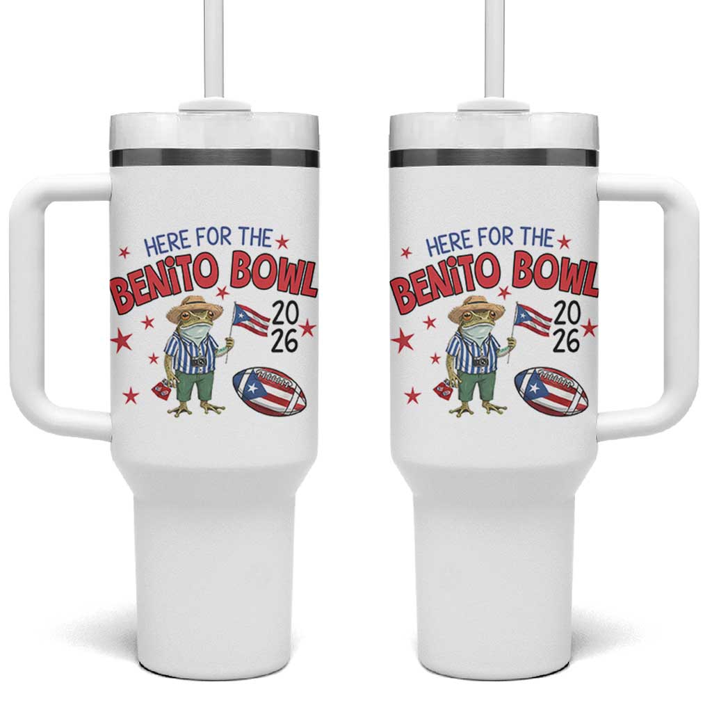 Here for the Benito Bowl 2026 Coquí Frog Tumbler With Handle Puerto Rican Funny Football Music Fans