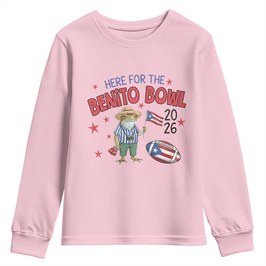 Here for the Benito Bowl 2026 Coquí Frog Youth Sweatshirt Puerto Rican Funny Football Music Fans