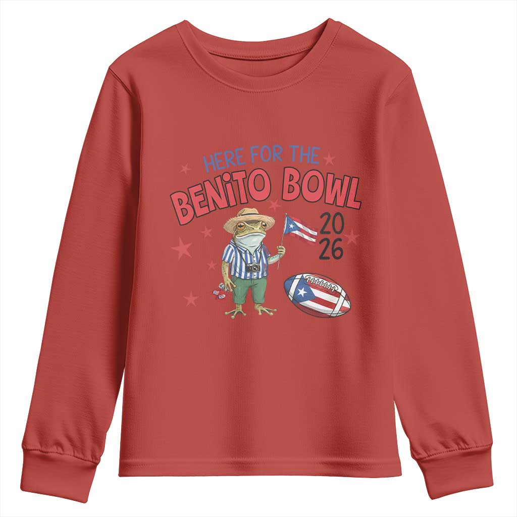Here for the Benito Bowl 2026 Coquí Frog Youth Sweatshirt Puerto Rican Funny Football Music Fans