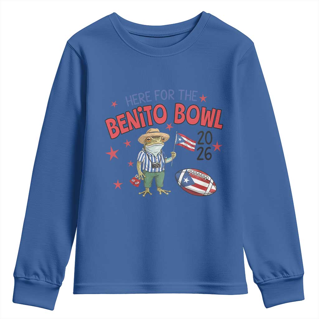 Here for the Benito Bowl 2026 Coquí Frog Youth Sweatshirt Puerto Rican Funny Football Music Fans