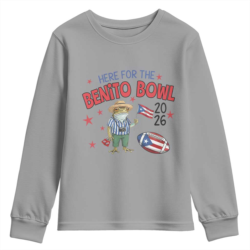 Here for the Benito Bowl 2026 Coquí Frog Youth Sweatshirt Puerto Rican Funny Football Music Fans