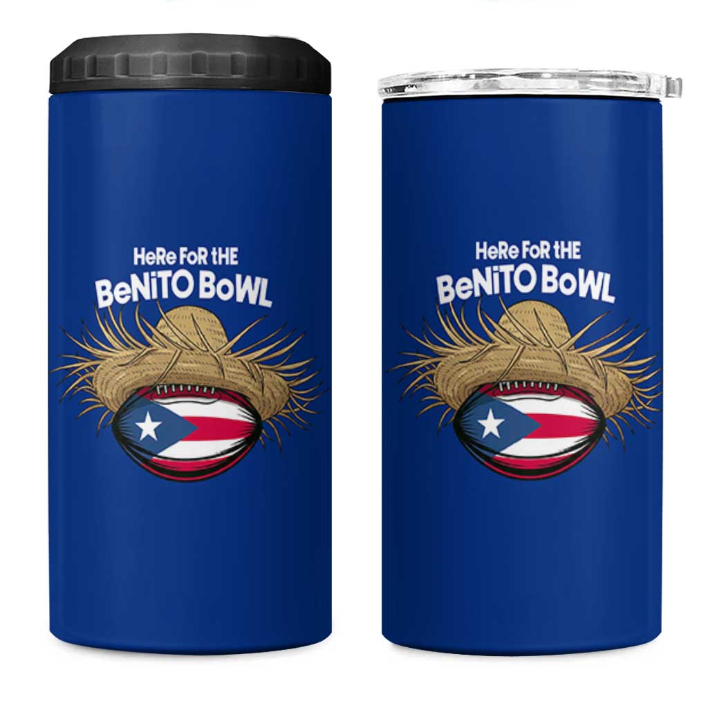 Here for the Benito Bowl Straw Hat 4 in 1 Can Cooler Tumbler Puerto Rico Flag Football Music Fans