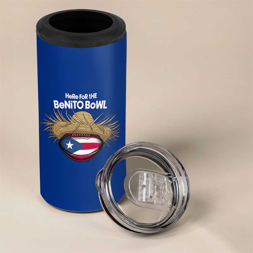 Here for the Benito Bowl Straw Hat 4 in 1 Can Cooler Tumbler Puerto Rico Flag Football Music Fans