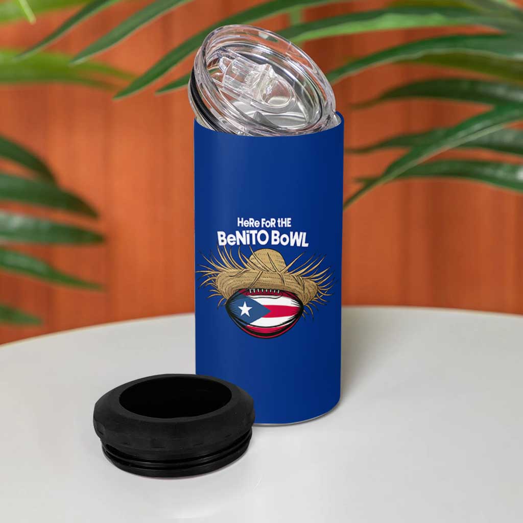 Here for the Benito Bowl Straw Hat 4 in 1 Can Cooler Tumbler Puerto Rico Flag Football Music Fans