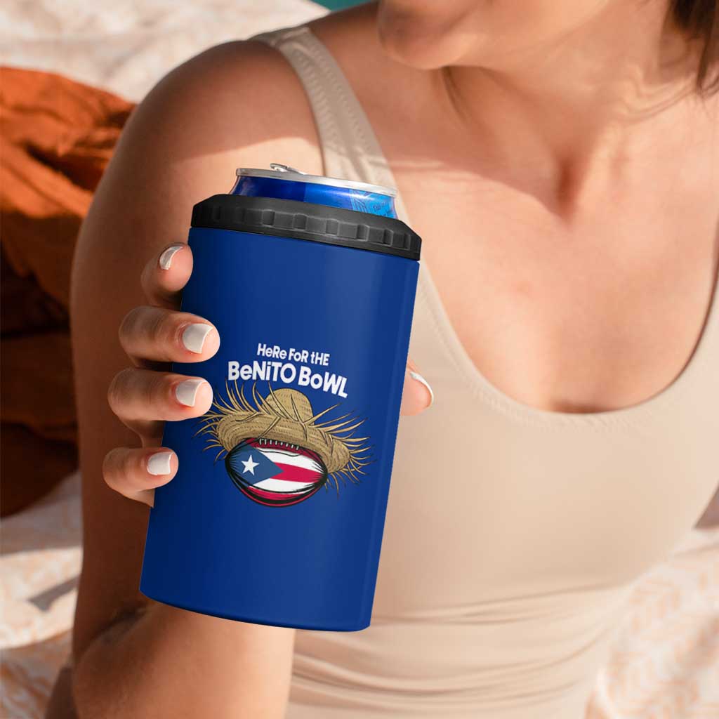 Here for the Benito Bowl Straw Hat 4 in 1 Can Cooler Tumbler Puerto Rico Flag Football Music Fans