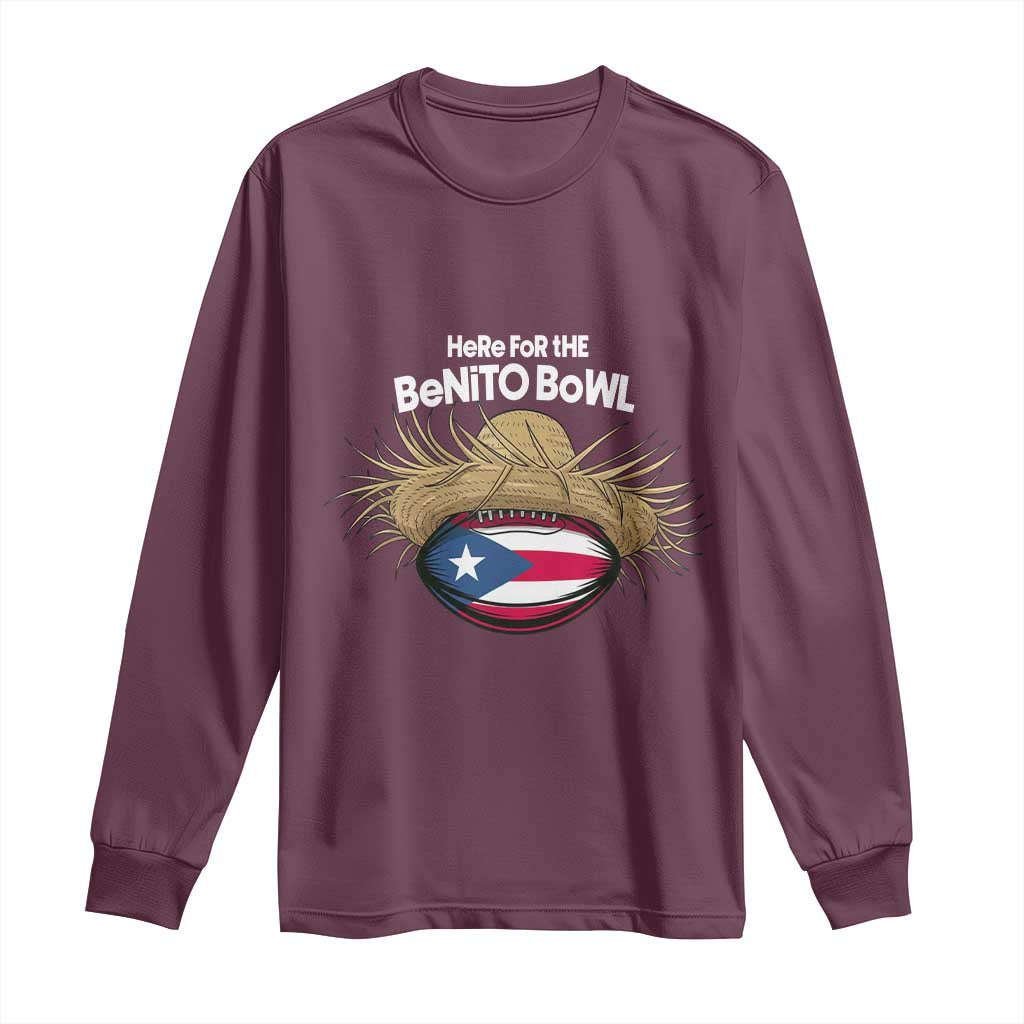 Here for the Benito Bowl Straw Hat Long Sleeve Shirt Puerto Rico Flag Football Music Fans