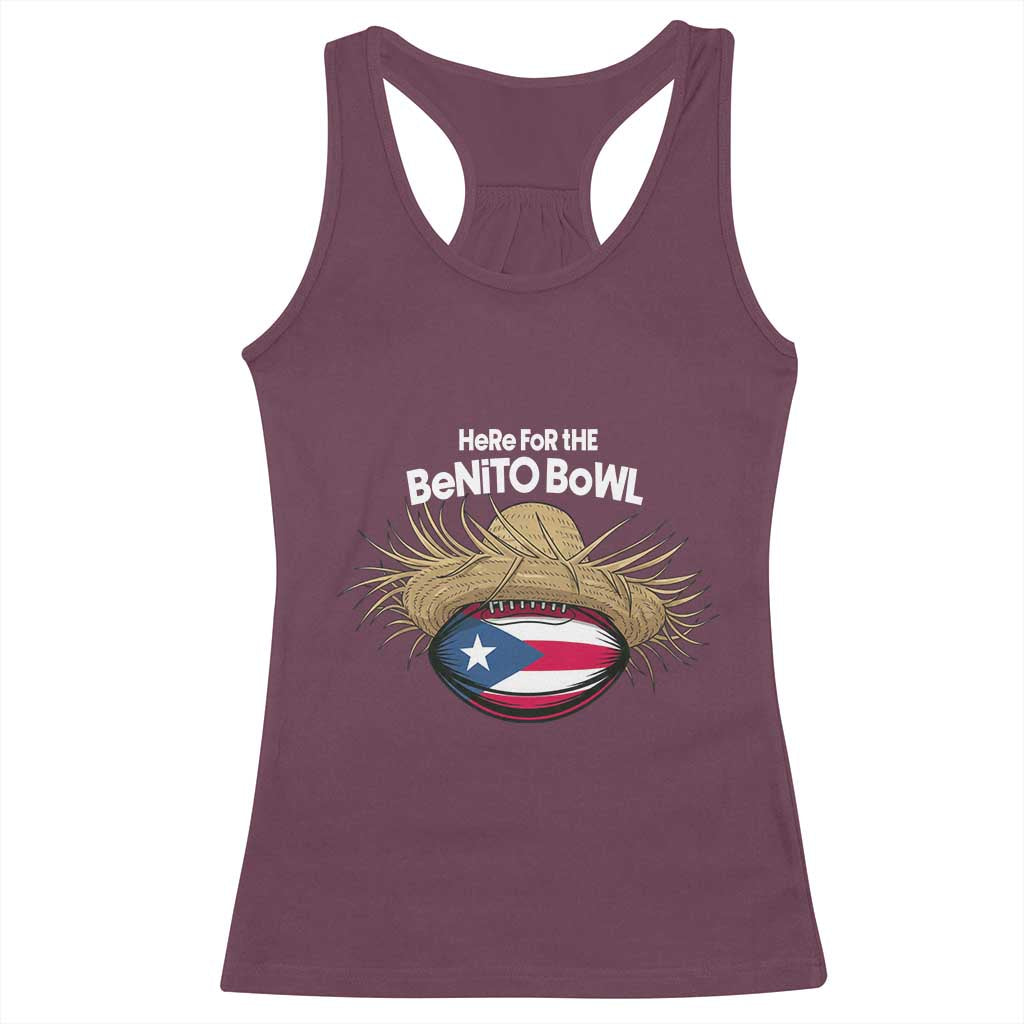 Here for the Benito Bowl Straw Hat Racerback Tank Top Puerto Rico Flag Football Music Fans