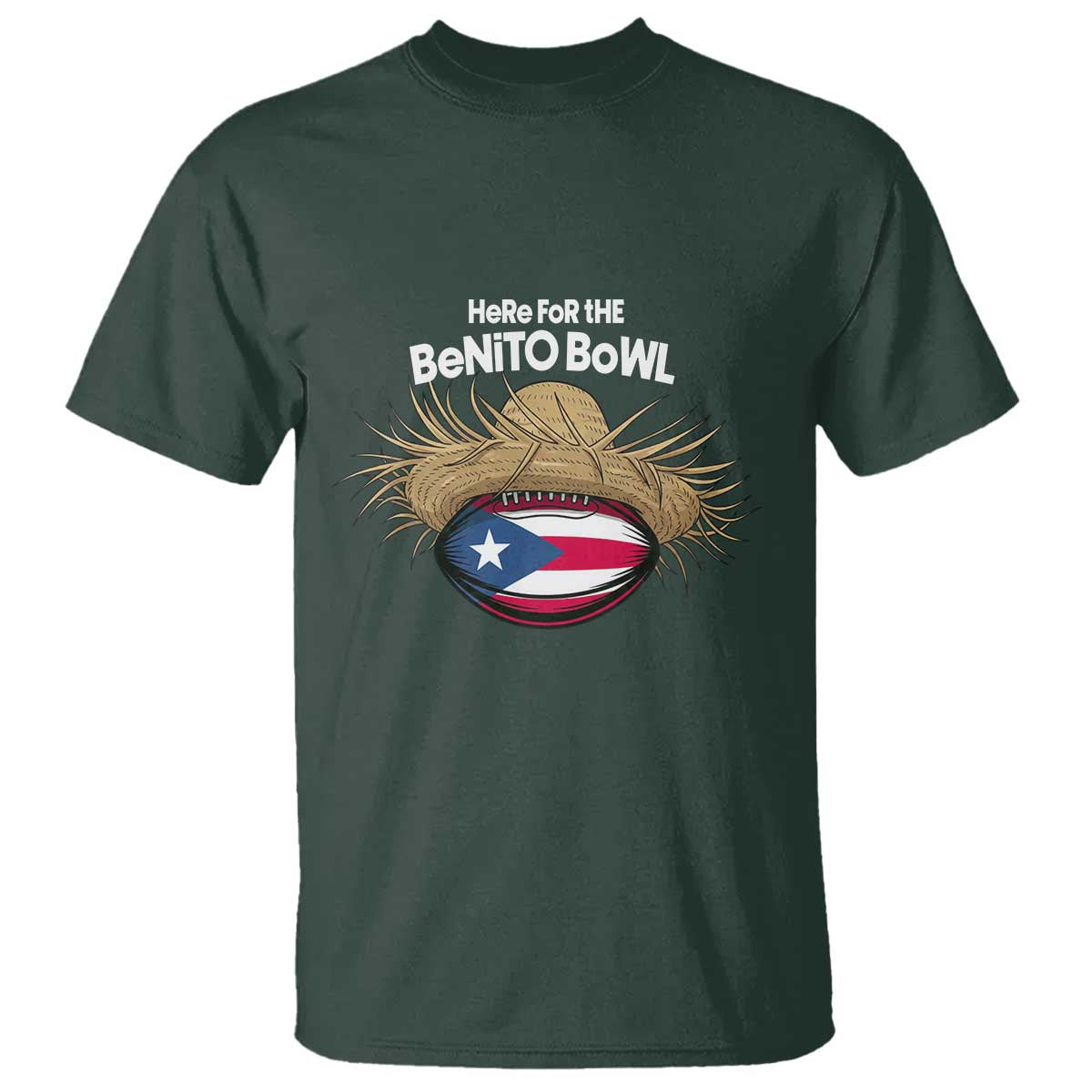 Here for the Benito Bowl Straw Hat T Shirt Puerto Rico Flag Football Music Fans