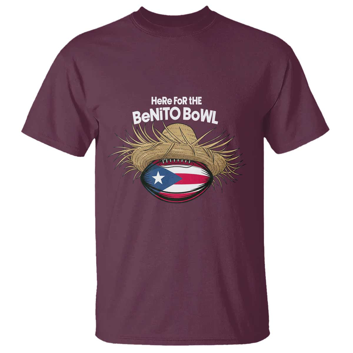 Here for the Benito Bowl Straw Hat T Shirt Puerto Rico Flag Football Music Fans
