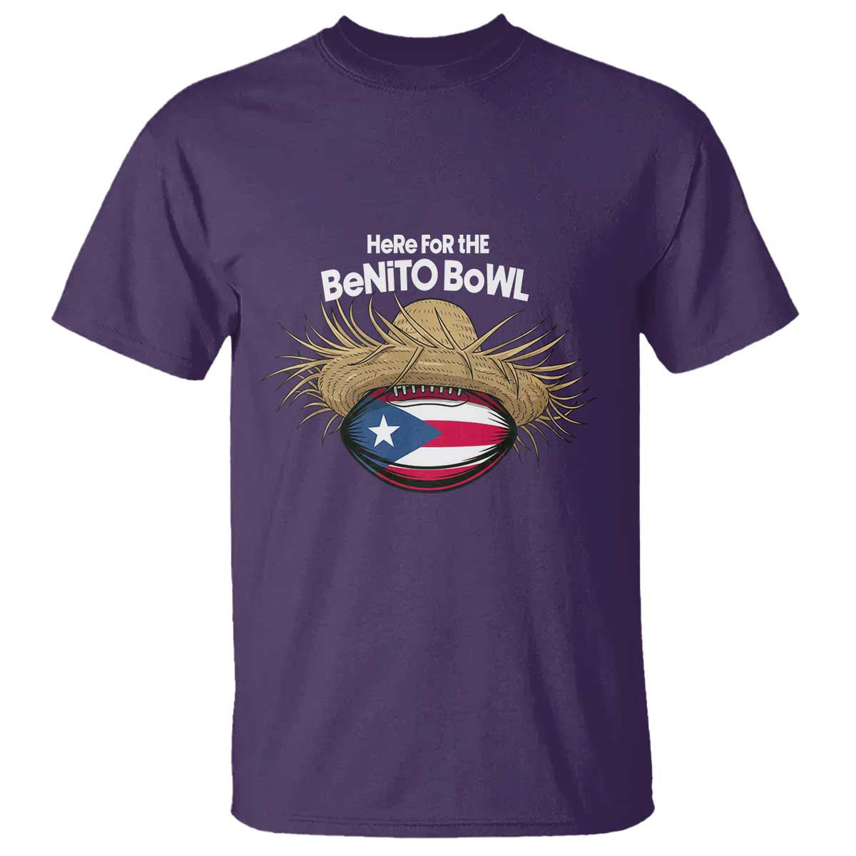 Here for the Benito Bowl Straw Hat T Shirt Puerto Rico Flag Football Music Fans
