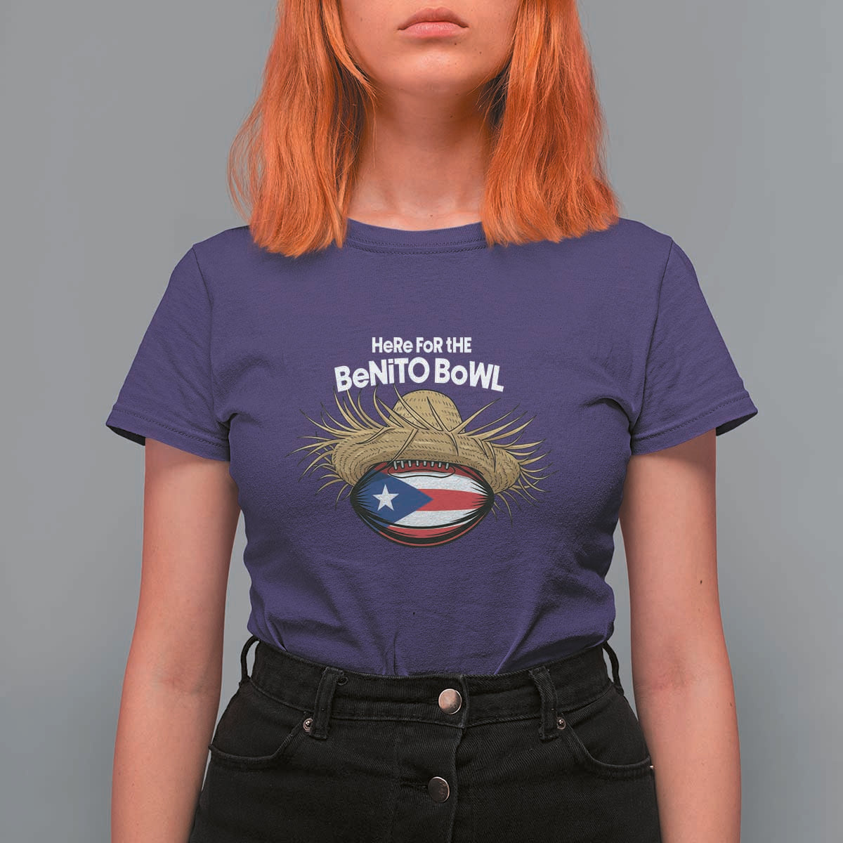 Here for the Benito Bowl Straw Hat T Shirt For Women Puerto Rico Flag Football Music Fans