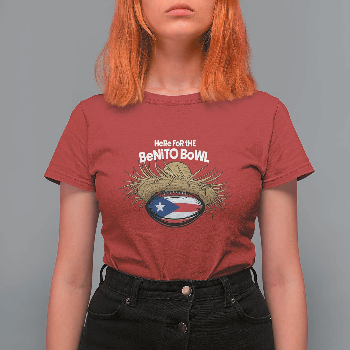 Here for the Benito Bowl Straw Hat T Shirt For Women Puerto Rico Flag Football Music Fans