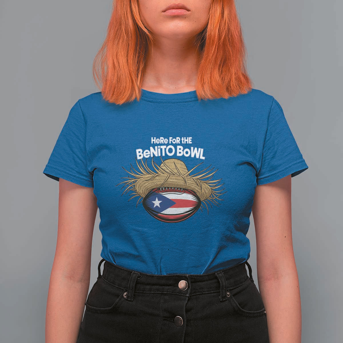 Here for the Benito Bowl Straw Hat T Shirt For Women Puerto Rico Flag Football Music Fans
