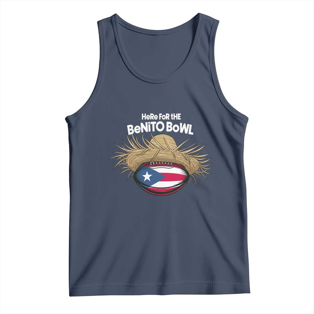 Here for the Benito Bowl Straw Hat Tank Top Puerto Rico Flag Football Music Fans