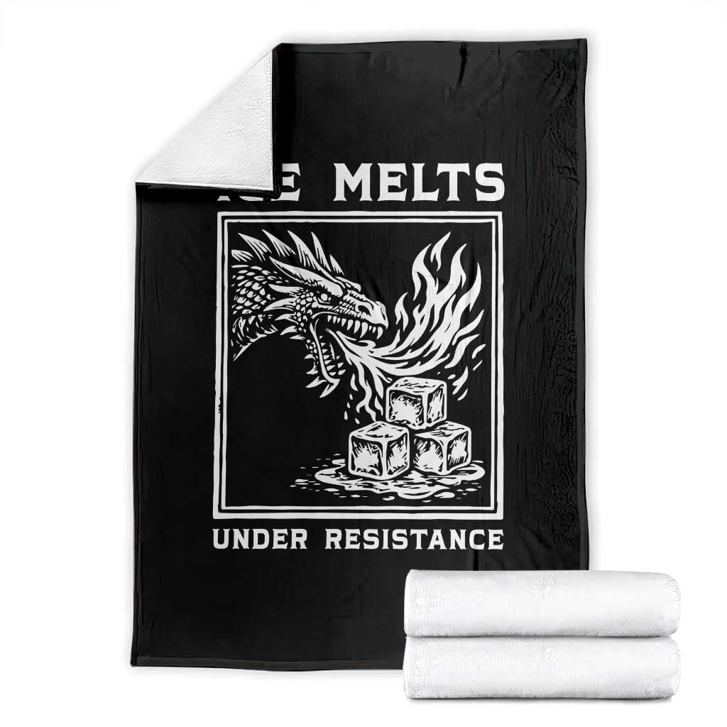 Ice Melts Under Resistance Throw Blanket Against Ice Protest Dragon Graphic with Fire