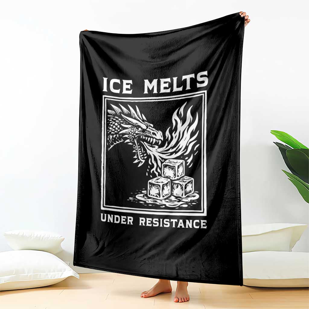 Ice Melts Under Resistance Throw Blanket Against Ice Protest Dragon Graphic with Fire