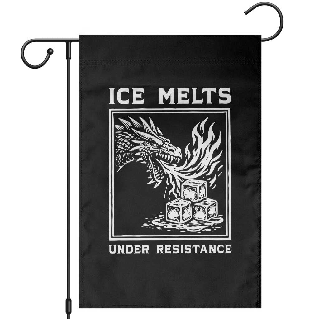 Ice Melts Under Resistance Garden Flag Against Ice Protest Dragon Graphic with Fire