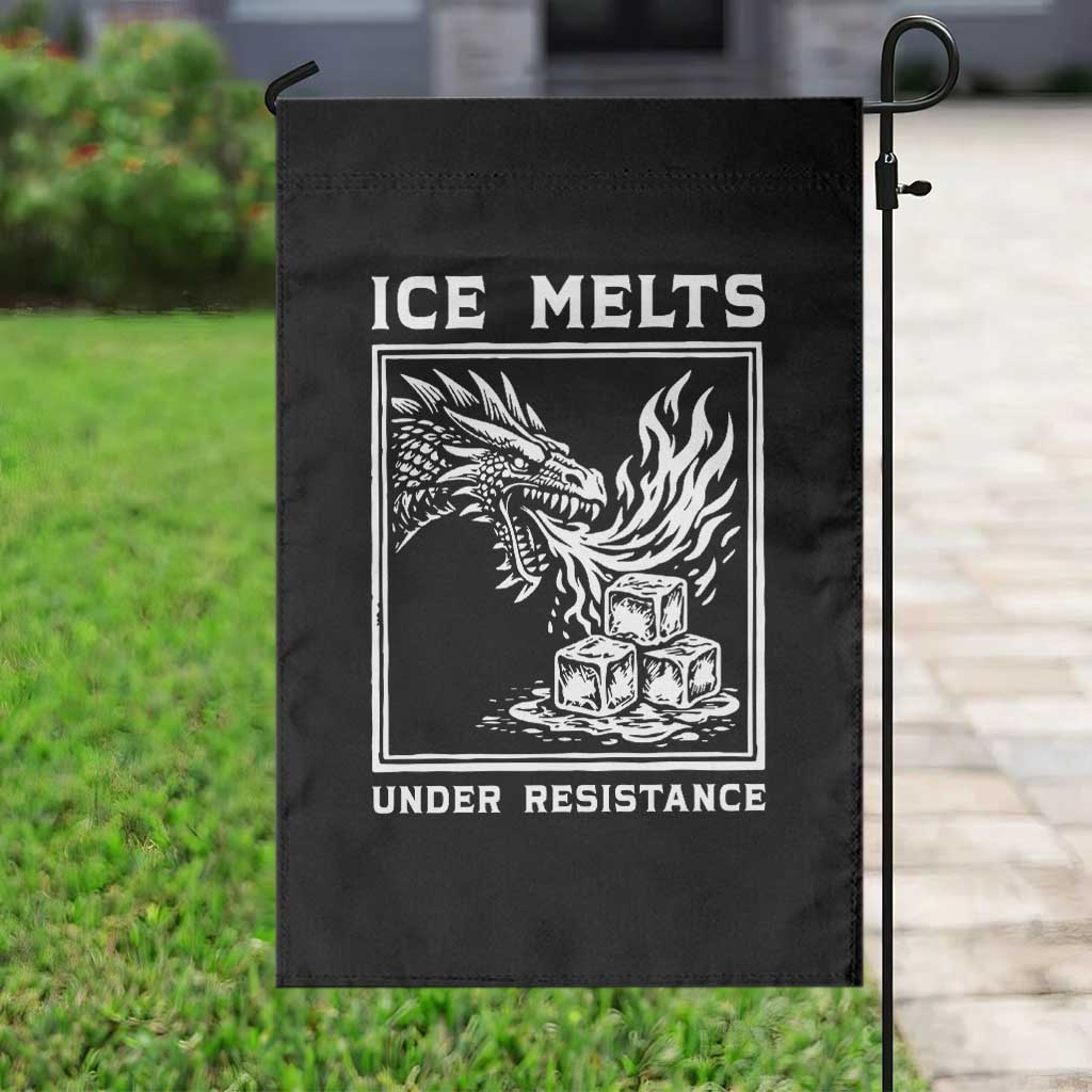 Ice Melts Under Resistance Garden Flag Against Ice Protest Dragon Graphic with Fire
