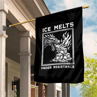Ice Melts Under Resistance Garden Flag Against Ice Protest Dragon Graphic with Fire