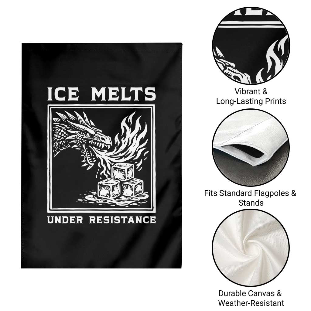 Ice Melts Under Resistance Garden Flag Against Ice Protest Dragon Graphic with Fire