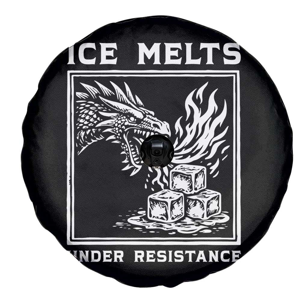 Ice Melts Under Resistance Spare Tire Cover Against Ice Protest Dragon Graphic with Fire