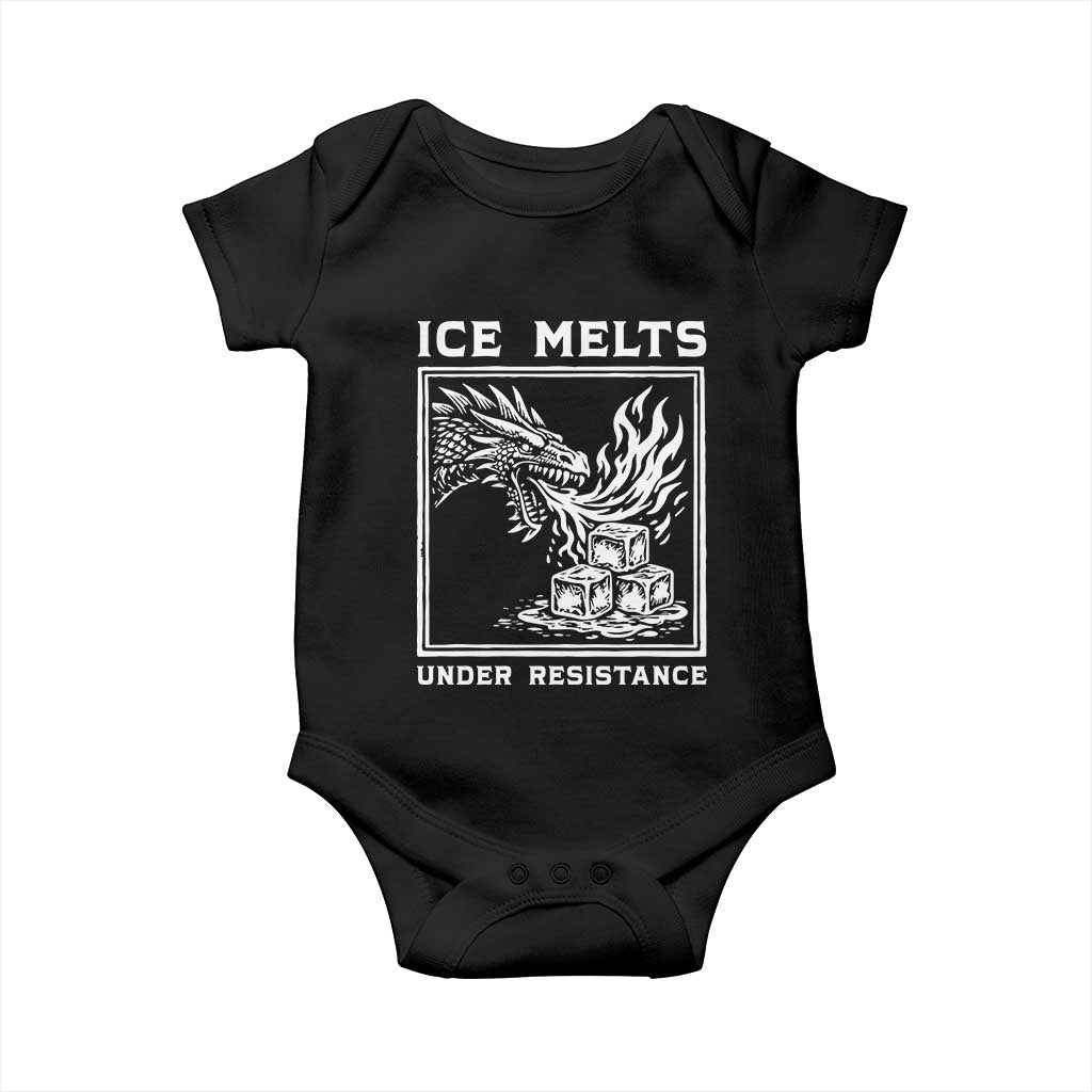 Ice Melts Under Resistance Baby Onesie Against Ice Protest Dragon Graphic with Fire