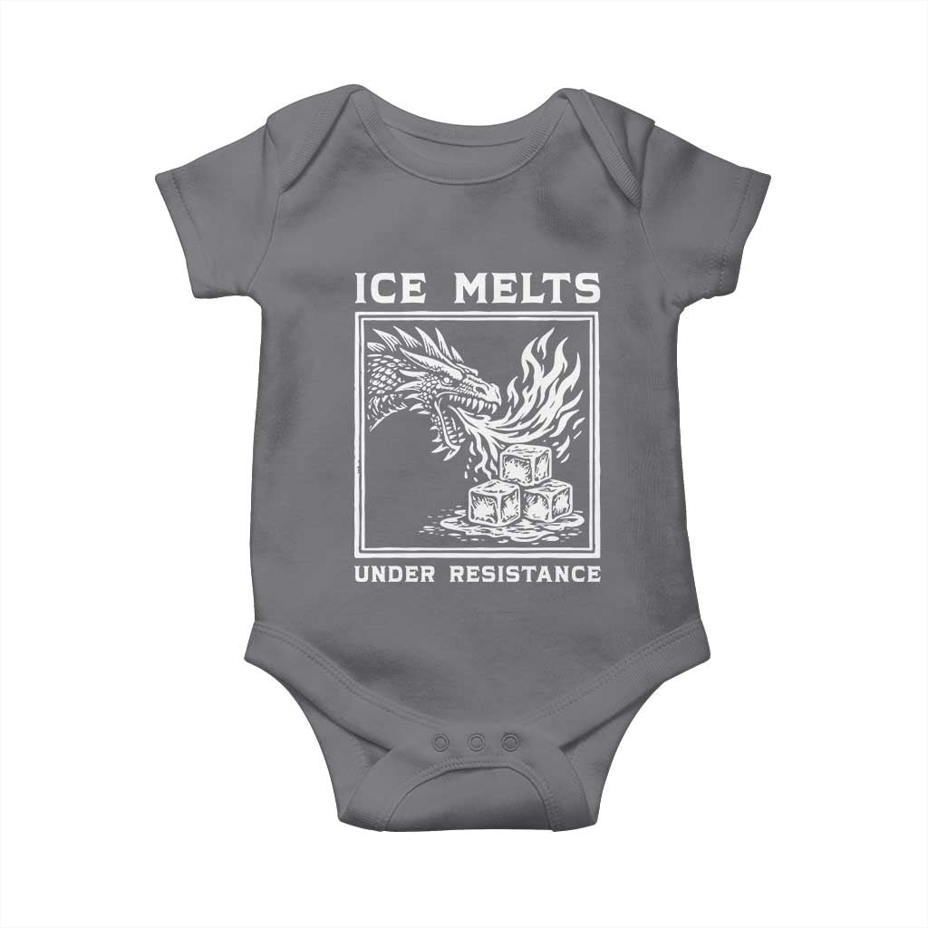 Ice Melts Under Resistance Baby Onesie Against Ice Protest Dragon Graphic with Fire